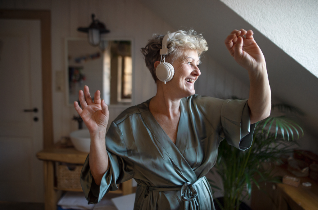 A woman practicing self-care.